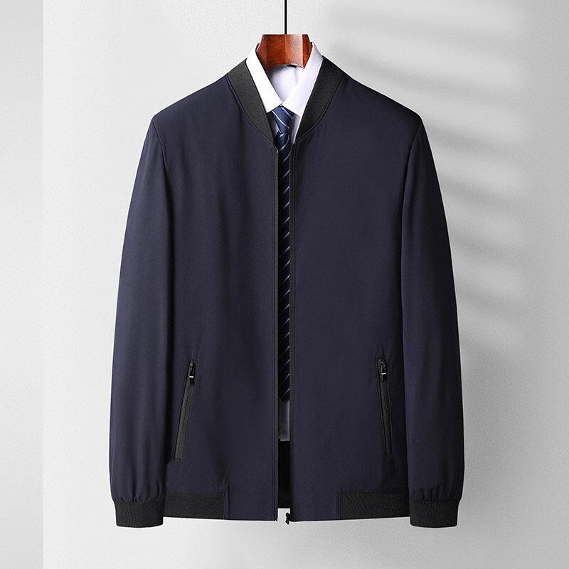 Spring and Autumn Jackets for Men's Business Casual Pocket Zipper Jacket Round Collar Daddy's Solid Color Jacket Middle-aged Men's Clothing