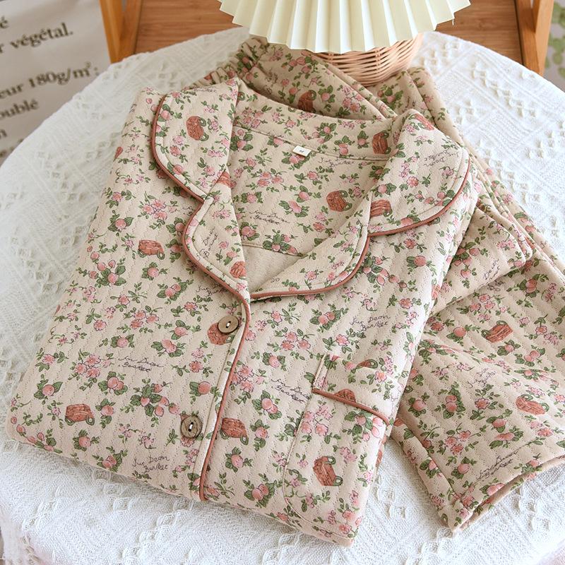 Women's Retro Lapel Cardigan Pajama Set - Long Sleeve, Long Pants, Loose Fit, Plus Size, Perfect for Autumn and Winter