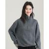 Stand-up Collar Velvet Half-zip Sweatshirt for Women Autumn and Winter New Thickened Warm Plaid Splicing Top