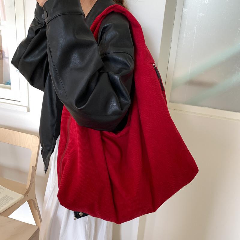 Corduroy Large Capacity Female Handbags for Women Fall Winter New Flannel Tote Shoulder Bag Simple Solid Color Underarm Bags