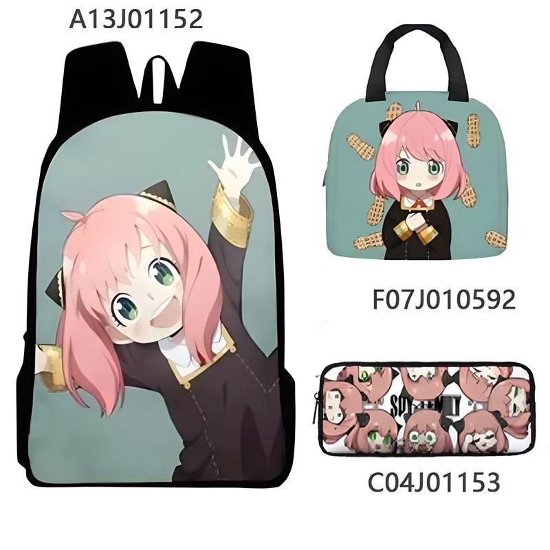 Kids Cartoon Character Print Backpack Set School 17 Inch Oxford Fabric Bag With Lunch Pouch Pencil Case