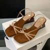 Fashion New 2025 Fashion Wedges Elegant Women Heeled Sandals Shoes Female Slides Footwear Square Toe Ladies Heeled Sandals Shoes Pumps