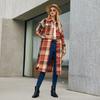 Vintage Geruite Trenchjas voor Dames Enkelrijig Middellange Lange Jas Grote Maten Lente Herfst Jas