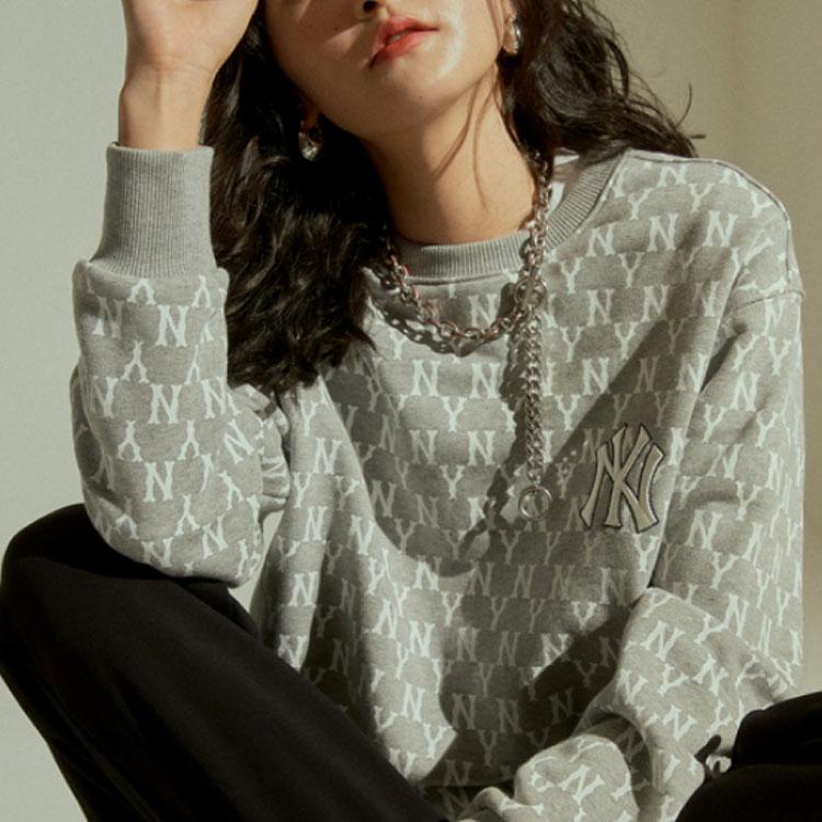 New MLB Mlb Old Flower Sweatshirt Unisex Gray 31MTM1111-50M