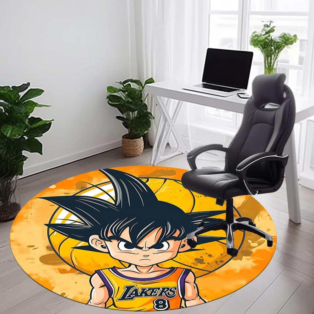 1pc Goku Lakers Office Round Area Rug, Indoor Mat Suitable For Office, Under Office Chairs Bedroom Living Room Home Decor, Room Deco