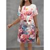 Summer Ladies 3D Printed Short Sleeve Dress Fashion Versatile Breathable Trend Casual