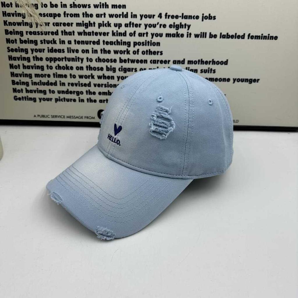 Love Embroidery Ripped Baseball Cap Women's Wide Brim Showing Face Small Versatile Cap Soft Top Big Head Circumference Deep Top Hat