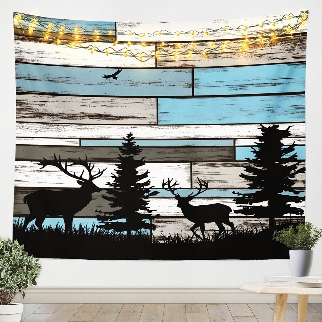 Wolf Print Tapestry Wall Hanging Wildlife Hunting Theme Tapestry for Kids Boys Girls Western Farmhouse Wall Tapestry Rustic