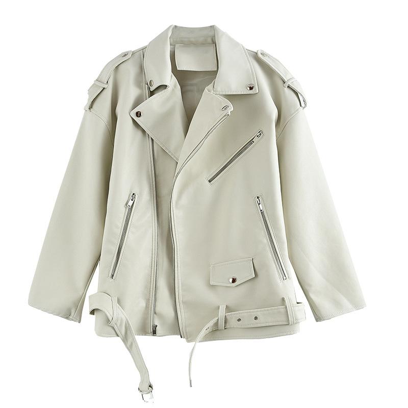 

Кожаная куртка IELGY, новое пальто, короткий корейский мотоциклетный костюм из искусственной кожи L белый