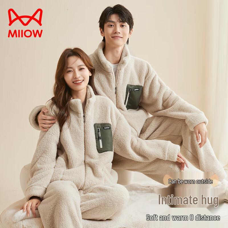 MaoRen Winter Lamb Wool Couple s Home Wear Set L