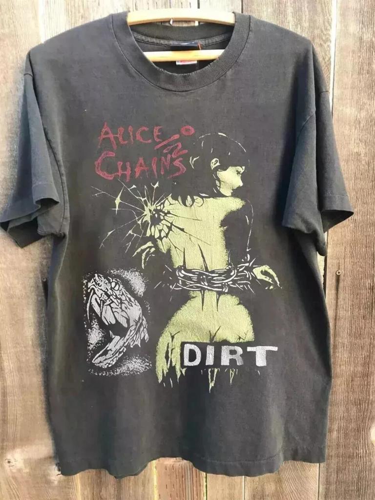 Alice In Chains Dirt Graphic Retro Charcoal Unisex T-Shirt Mens Street Hip-hop Rock Short-sleeved Women Round-neck Top