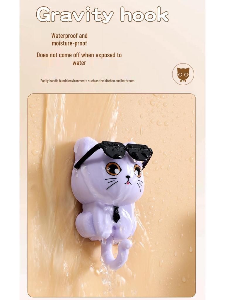 Rotating Black Cat Adhesive Wall Hook for Coats, Keys, and Hats - No-Drill Installation