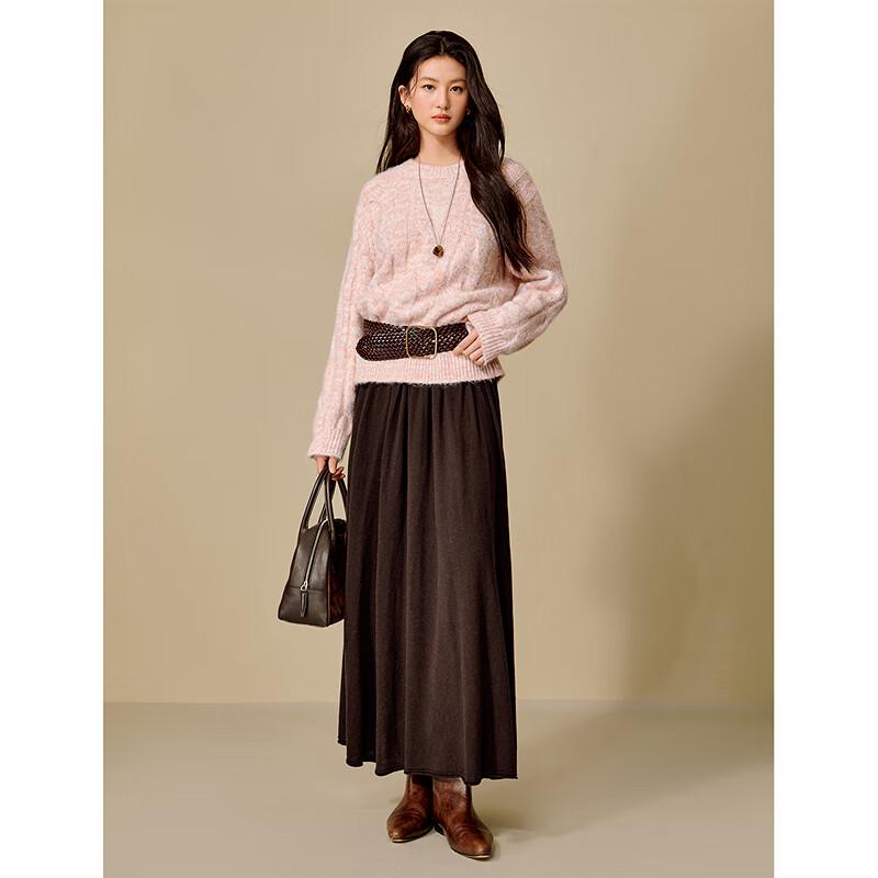 INMAN Damen Gesprenkelter Zopfstrick Rundhals Pullover