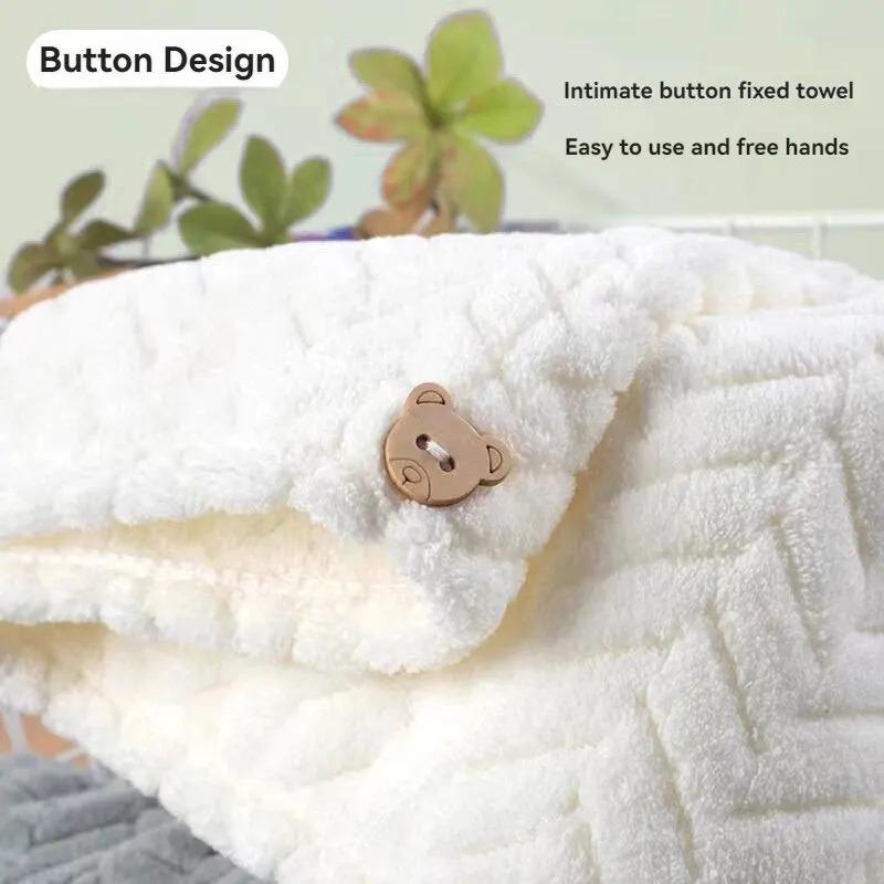 Wheat Ears Dry Hair Cap Coral Velvet Cute Bear Buckle Soft And Comfortable Simple Water-Absorbent Quick-Dry Shower Cap
