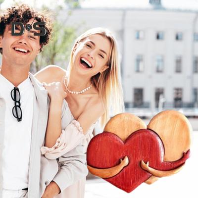Herz-Ornament aus Holz, handgefertigt, umarmende Liebesherzen, romantisches Herz-Ornament, Andenkengeschenk für Paare zum Hochzeitstag, Valentinstag