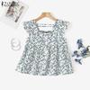 ZANZEA Women Casual Square Collar Cap Sleeve Summer Floral Blouse