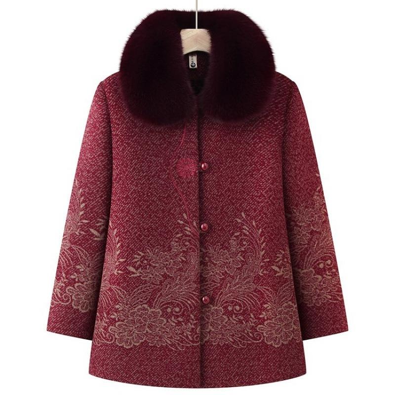 Autumn and winter woolen jacket, piled and thickened clothes, winter coat, old lady, cotton-padded clothes, women