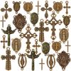Zestaw do samodzielnego tworzenia biżuterii Zawierający 90 szt. 15 stylów Wisiorki w stylu tybetańskim i Złączki Charmsy Krzyż Crucifix & Owalny & Jezus Antyczny Brąz