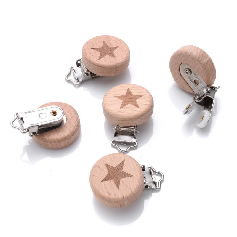 1Pcs 21 Style Baby Beech Pacifier Clips Heart Animal Rainbow Pattern Wooden Metal Clips for Nipple Holder Dummy Clip Soother