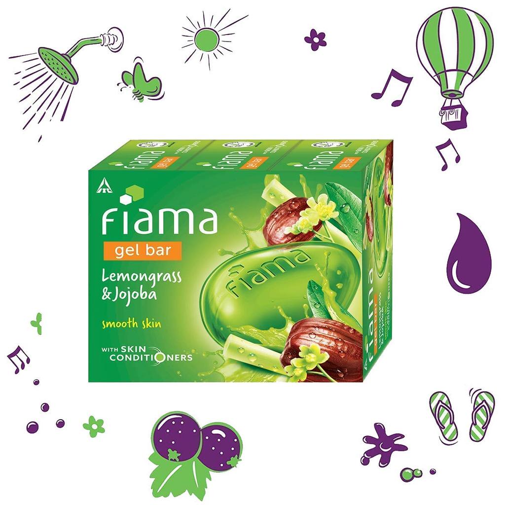 Fiama Gel Bar Lemongrass And Jojoba 125GX3 Soap With Skin Conditioners For Smooth Skin Refreshing Bath For Men And Women
