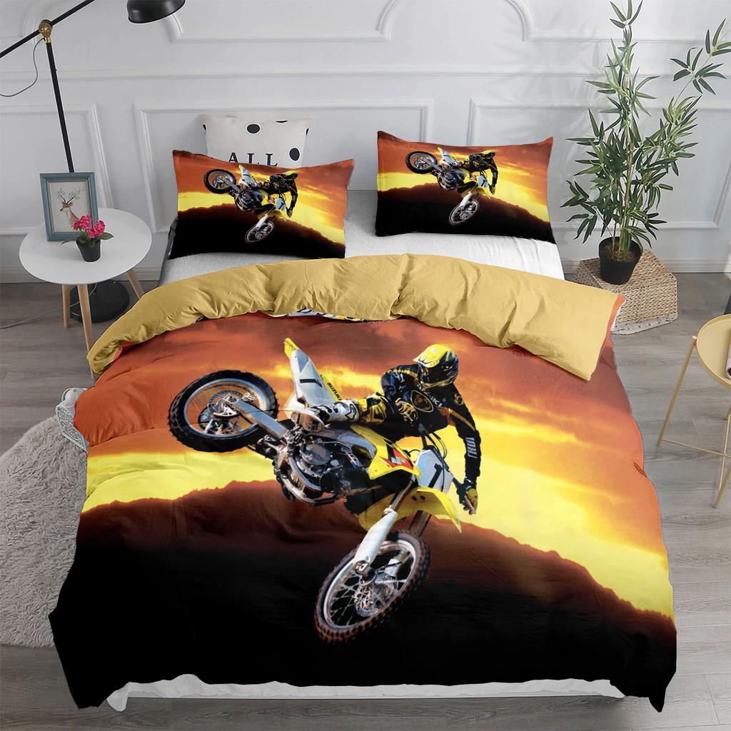 Motorcykel Skönhetstäcke Set 2/3 Delar Täcke Sängkläder 100% Hög Kvalitet Supermjukt Bekvämt Sängklädesset Hett