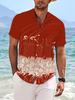 Printed Design – Not Textured, New Summer Men's Red Totem Print Shirt, Casual Style Short Sleeve Lapel Top, Fashionable and Versatile, the Perfect