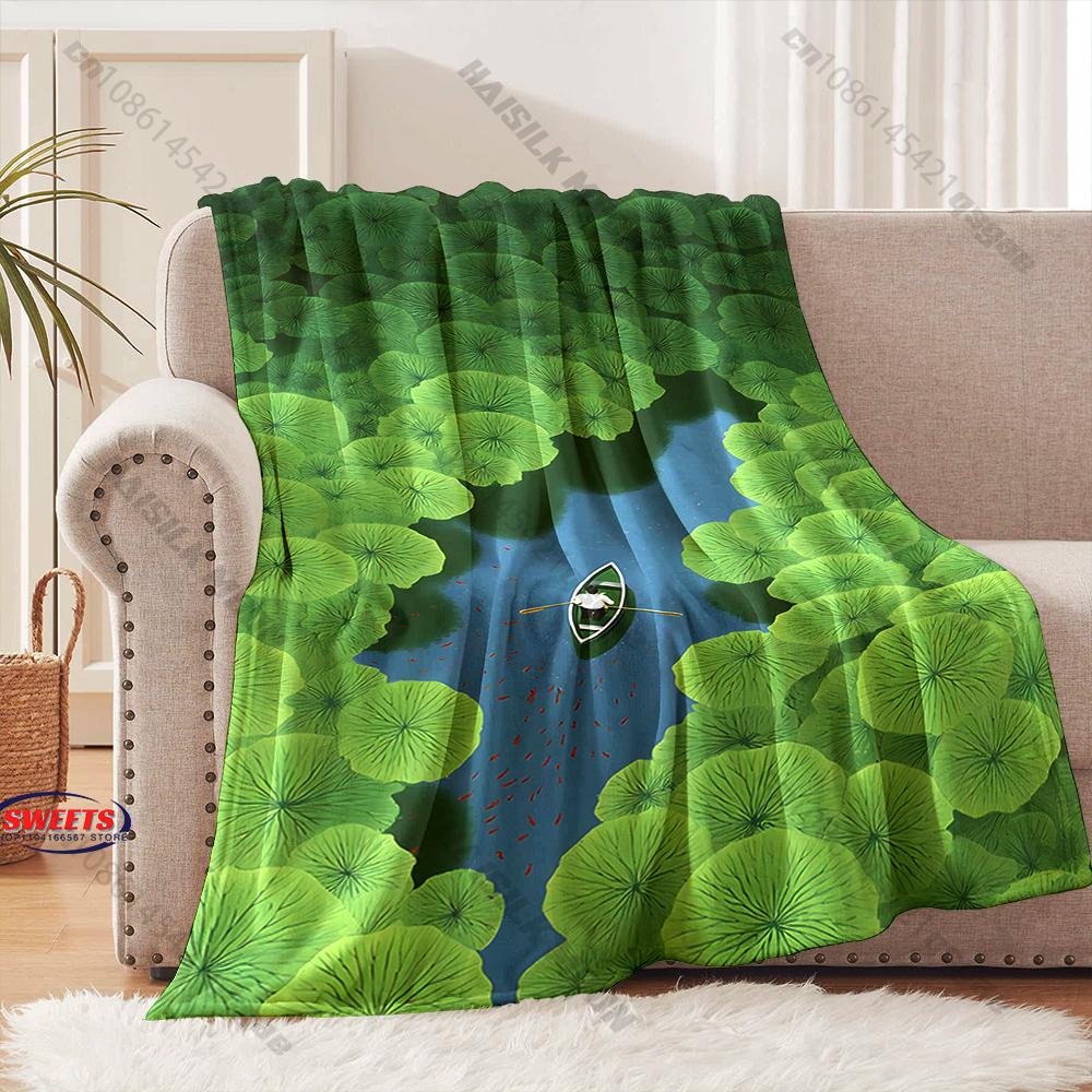 

1PC Lotus Leaf Pattern Print Blanket Warm Soft and Comfortable Home Travel Blanket Sofa Bedding Cover Blankets Gift for Friends 75x90cm(30x35in)