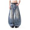 JYL Unisex Bootcut Jeans American Cleanfit Sickle Ripped Vibe Dirty Wide-Leg Denim Pants