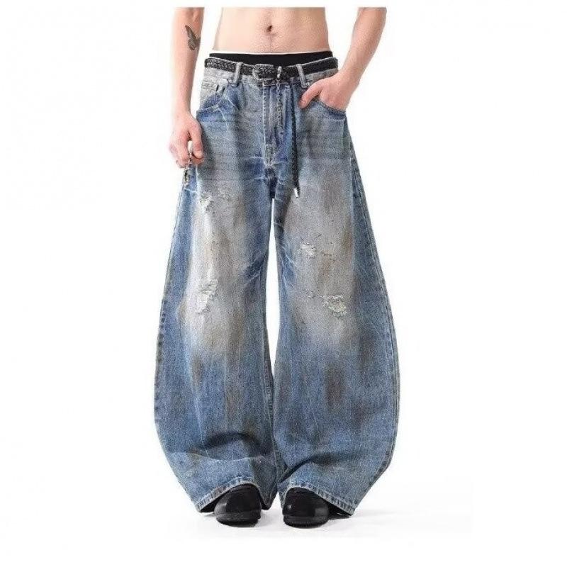 JYL Unisex Bootcut Jeans American Cleanfit Sickle Ripped Vibe Dirty Wide-Leg Denim Pants