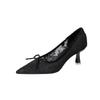 879-6 French temperament lace pointed high heels spring bow mesh stiletto banquet women's shoes bride shoes