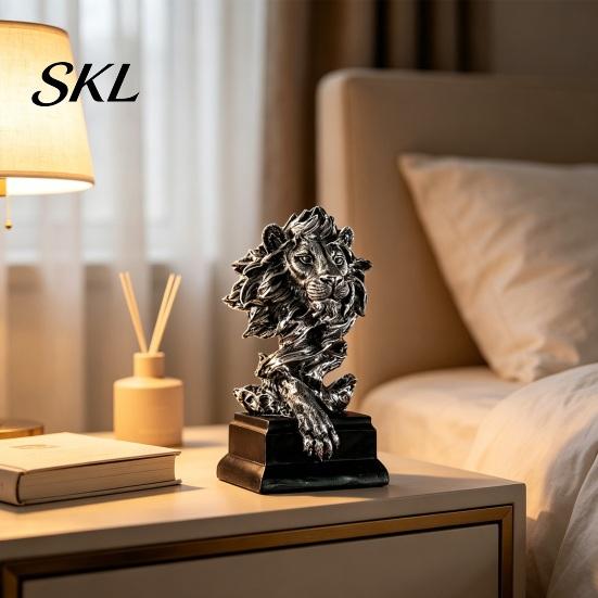 Anti-tip Decorative Piece Resin Animal Head Bust Sculpture, Sandstone Textured Statue, Minimalist European Desktop Decor Fade-Resistant Dust-resistant