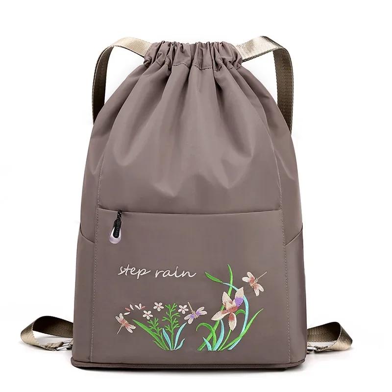 Women Floral Printed Backpack Casual Drawstring Folding Rucksack Fashion Waterproof Nylon Bag Large Capacity Mochila 2023