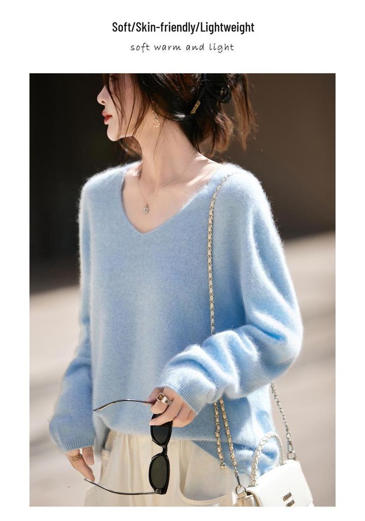 Women's V-neck Hazy Glitter Cashmere Sweater - Soft, Luxurious Knitwear