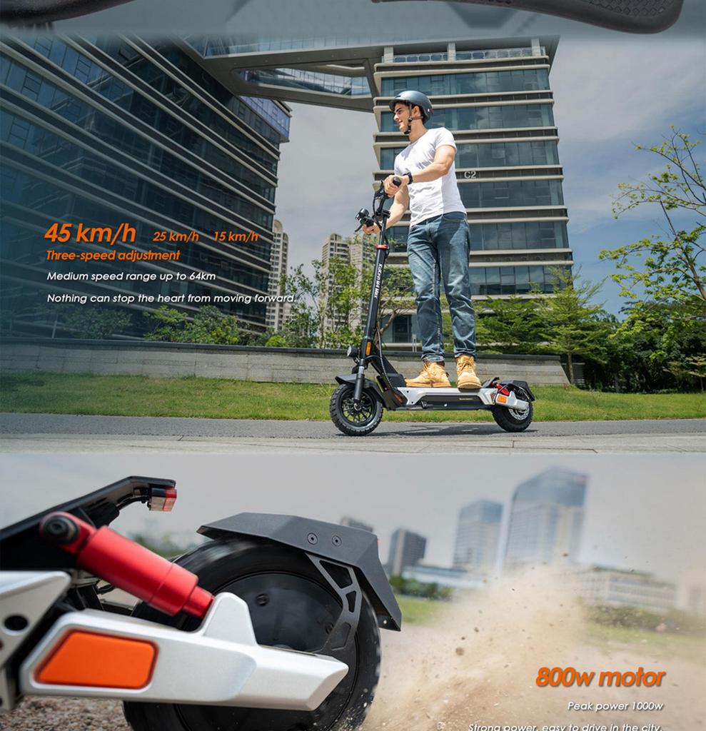 Electric Scooter Adult Kukirin 10" 800W Motor Electric Scooter Foldable Top Speed 45Km/h 48V 18.2AH Range 64Km Load 120Kg
