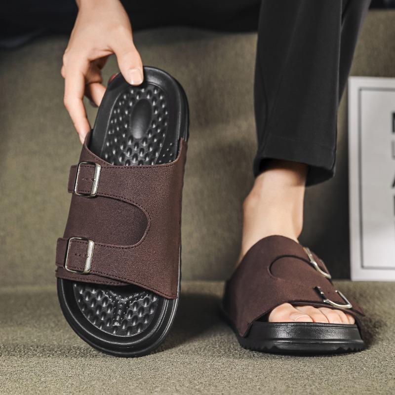 Unisex Suede Double Strap Slide Sandals with Adjustable  and Soft Insole for Casual Summer Wear