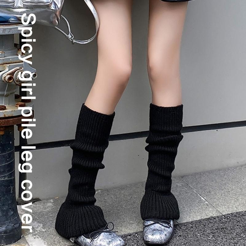 Polainas de Punto Acanalado Harajuku Huecas Desgastadas Agujeros Rasgados Cubre Piernas de Pierna Ancha Calcetines Largos Elásticos Acampanados para Mujer