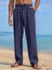 Pantaloni da Uomo Estivi in Misto Lino Gamba Dritta Leggeri Traspiranti da Spiaggia Casual con Vita Elastica e Coulisse per Comfort Tutto il Giorno