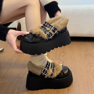 Winter kleiner Mann Aufpolsterung Birkenstocks Samt Loafer Kleine Lederschuhe Plateau Hairy Mary Jane Schuhe Damen