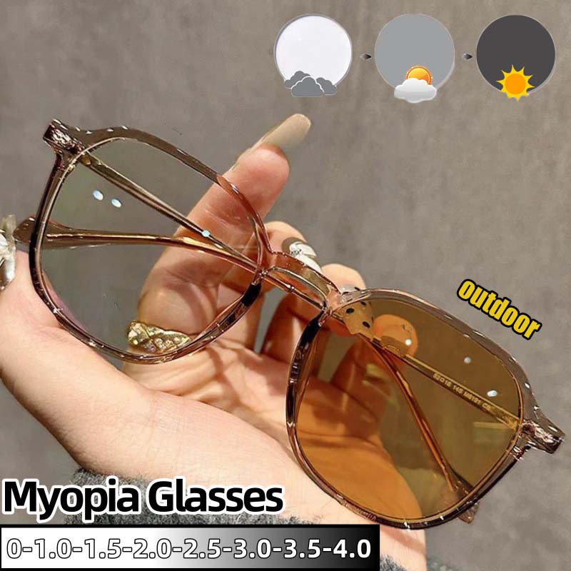 Photochromic Myopia Glasses Anti Blue Light Transition Eyeglasses Light Sensitive Nearsighted Spectacles Diopters -0 To -4.0