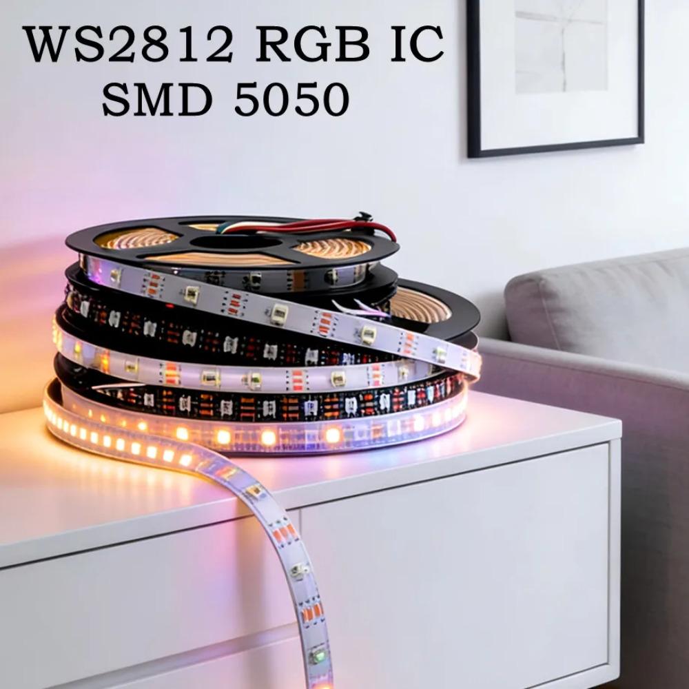Striscia LED Smart RGBIC 5050 WS2812B DC 5V WS2812 30/60 Pixel/LED/m Luce Indirizzabile Individualmente IC Nero Bianco IP30