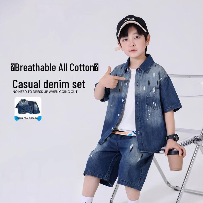 Boys  Summer Denim Shirt and Pants Set 120 синий