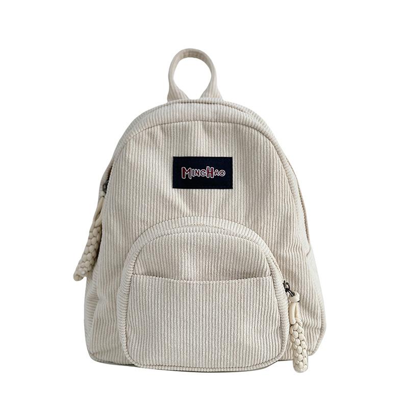 Schoolbag Small Solid Color Corduroy Student Small Backpack Shopping Retro Versatile Solid Color Niche Cute Mori Backpack Women