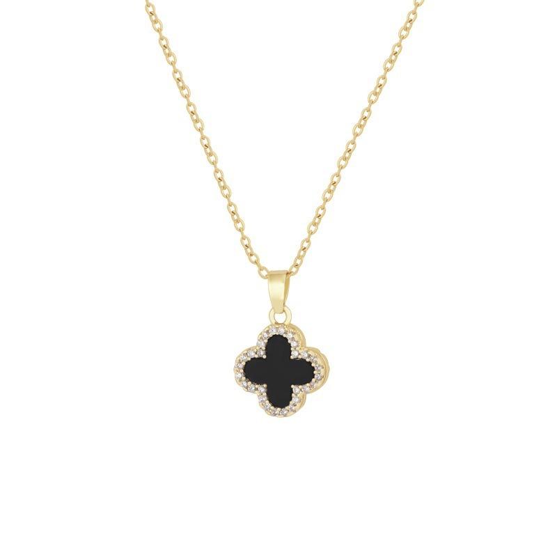 Fashion Commuter Double Sided Four Leaf Clover Zircon Pendant Clavicle Necklace For Women