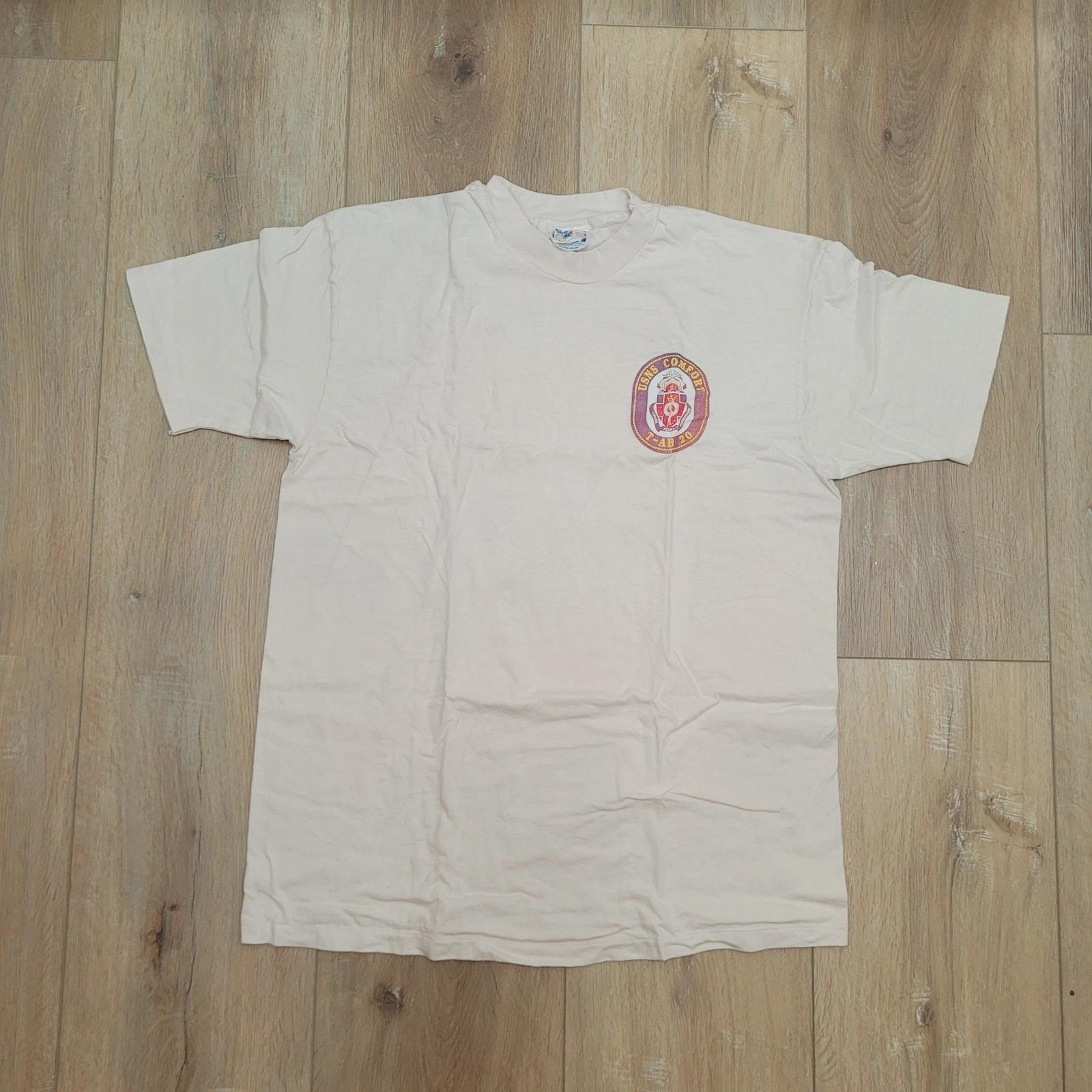 

Vintage 80s USNS Comfort T-Shirt Mens L 22 Chest Single Stitch USA Hanes 4XL