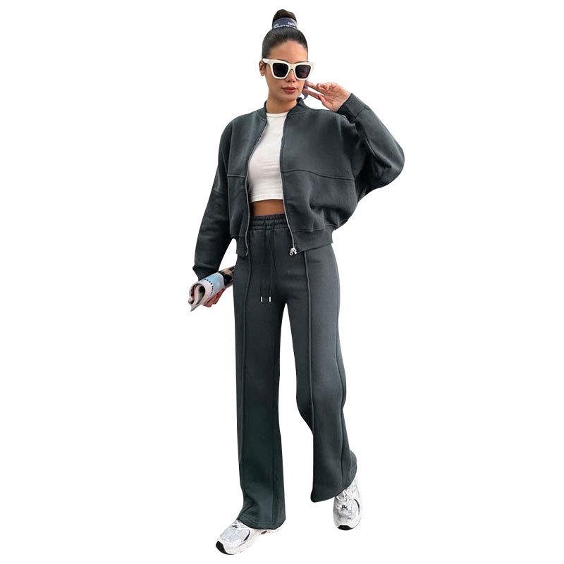 Women's Spring & Autumn Sweater Set: Trendy Zipper Cardigan & Trousers for Casual Fashion.