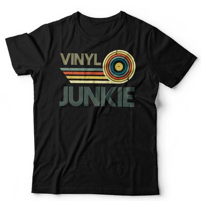 Koszulka Vinyl Junkie Unisex Dj Gramofony EDM Hip Hop Płyty LP Retro Vintage