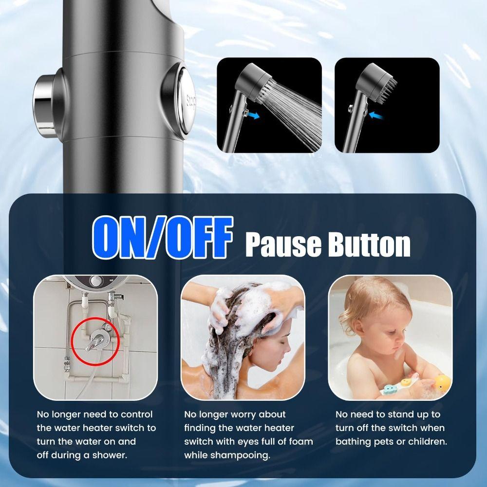 High Pressure Shower Head Multiple Spray Modes ON/OFF Switch Handheld Shower Head Water Saving Anti-clog Nozzles