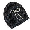 Pearl Bows Knitted Hat Elegant Ladies Hat Comfortable Soft Hat Shiny Glitter Hat for Men and Women