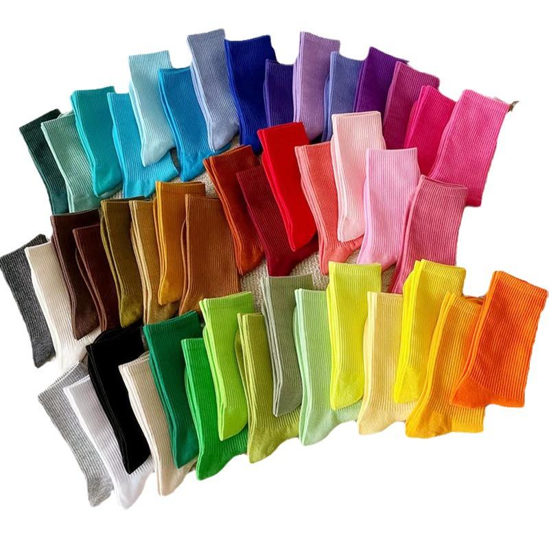 Bunte Damen Kniehohe Candy Color Scrunch Socken - Trendy, Ganzjährig, Mittelhoher Schaft, Einfache Tanz Baumwollsocken