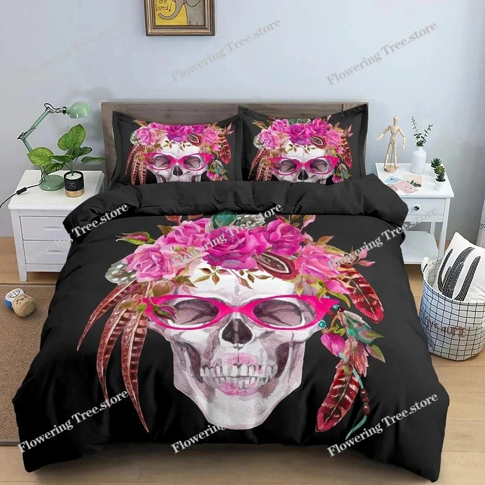 Hot Style Soft Bedding Set 3d Digital Skull Printing Duvet Cover Set with Zipper Single Twin Double Full Queen King